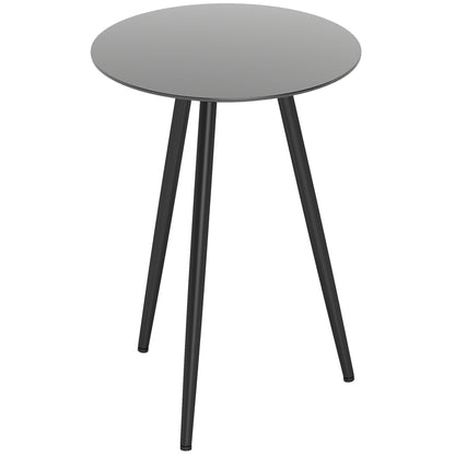 Small Round Coffee Table, Side Table, Tempered Glass Top, Tapered Legs, Steel Frame, Table for Balcony, Garden, Patio, Living Room, Black