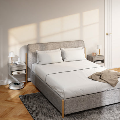 Set of 2 Floating Wall Nightstands with Sliding Drawer & Open Shelf, Modern Gray — 14.6 x 12.6 x 8.3 in