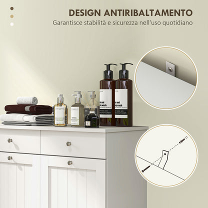 Bathroom Laundry Mobile with 2 Flip Doors and Dirty Laundry Baskets, Laundry Cabinet Wooden Mobile with 2 Drawers and Foldable Bags for Laundry, 78x38x90 cm, White