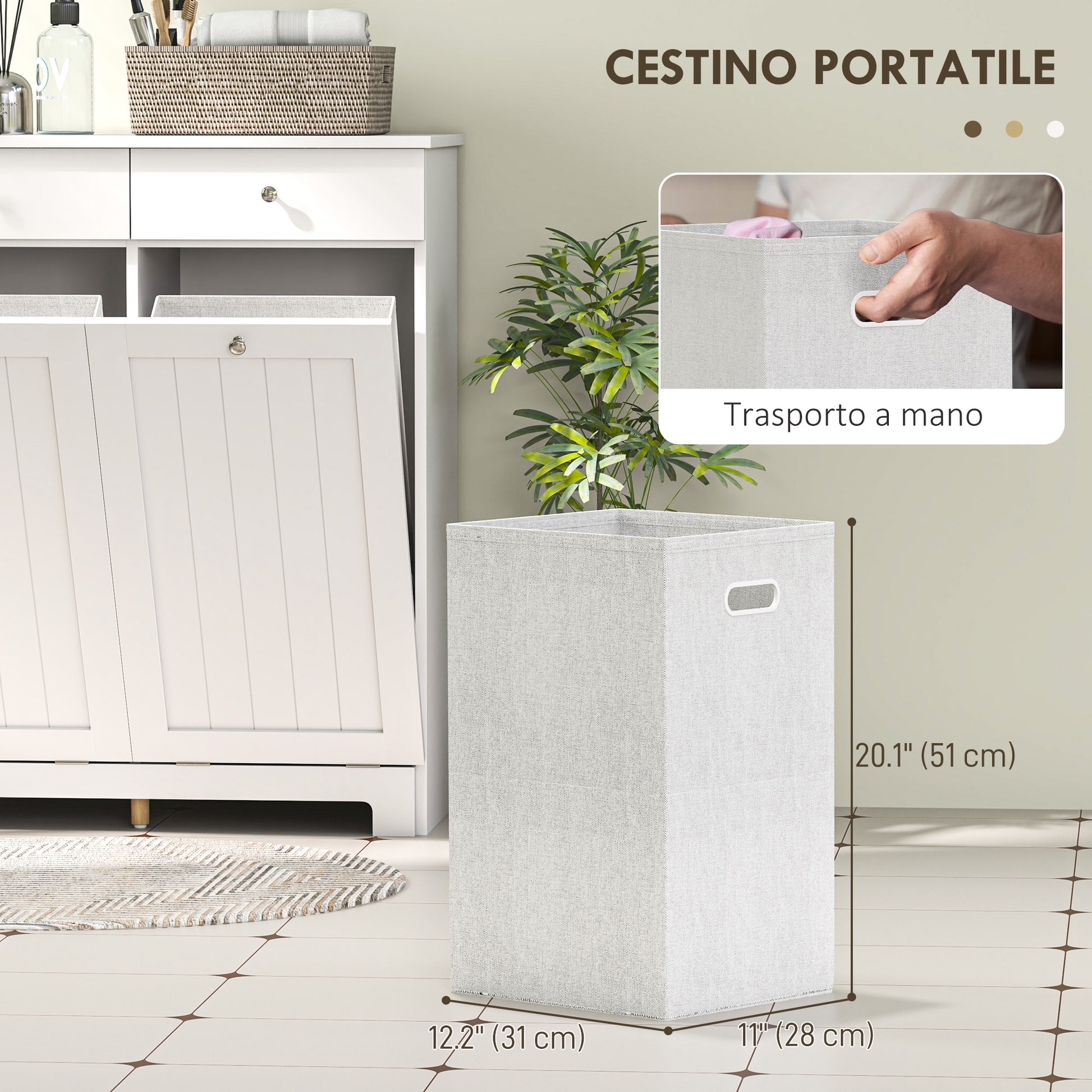 Bathroom Laundry Mobile with 2 Flip Doors and Dirty Laundry Baskets, Laundry Cabinet Wooden Mobile with 2 Drawers and Foldable Bags for Laundry, 78x38x90 cm, White