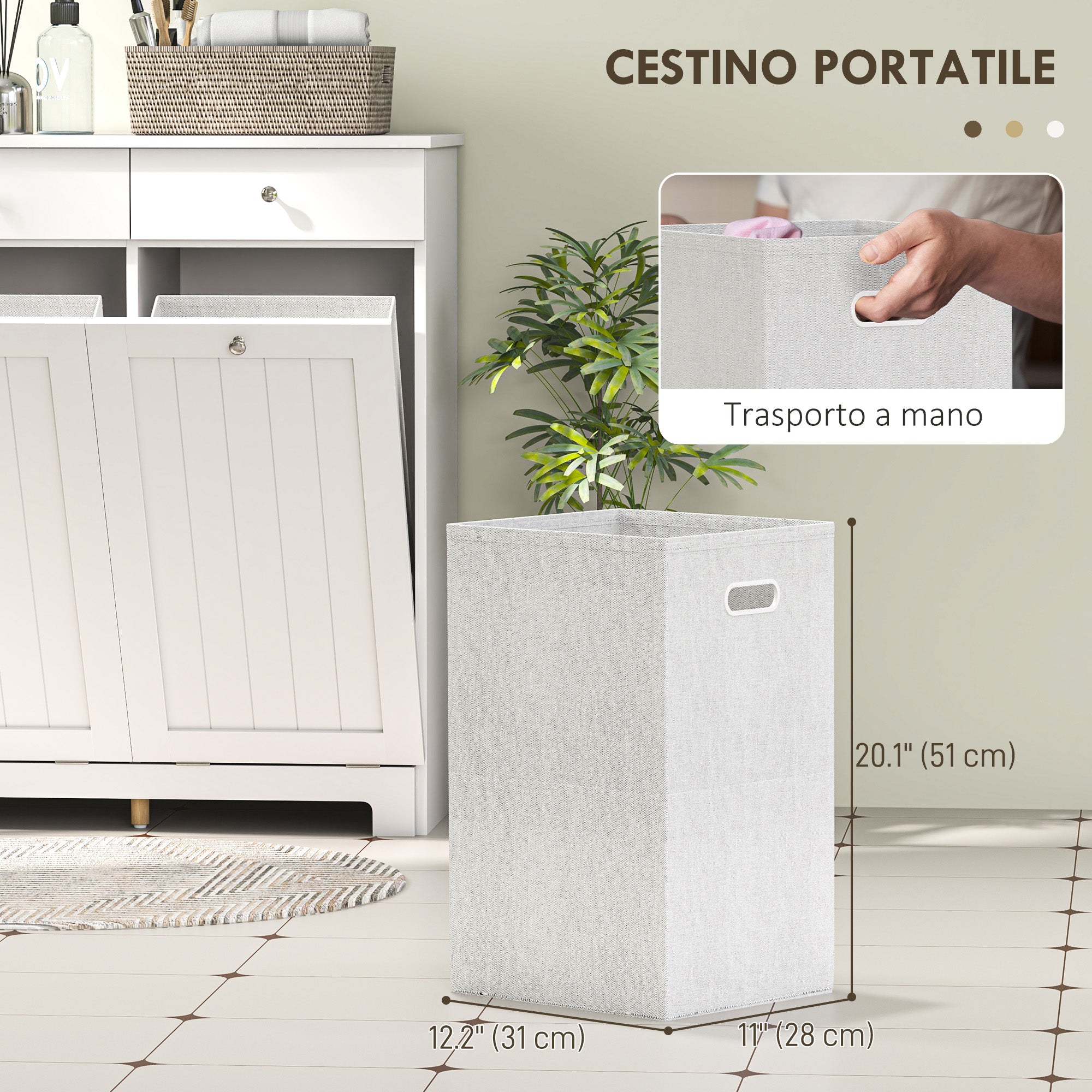 Bathroom Laundry Mobile with 2 Flip Doors and Dirty Laundry Baskets, Laundry Cabinet Wooden Mobile with 2 Drawers and Foldable Bags for Laundry, 78x38x90 cm, White
