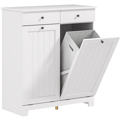 Bathroom Laundry Mobile with 2 Flip Doors and Dirty Laundry Baskets, Laundry Cabinet Wooden Mobile with 2 Drawers and Foldable Bags for Laundry, 78x38x90 cm, White