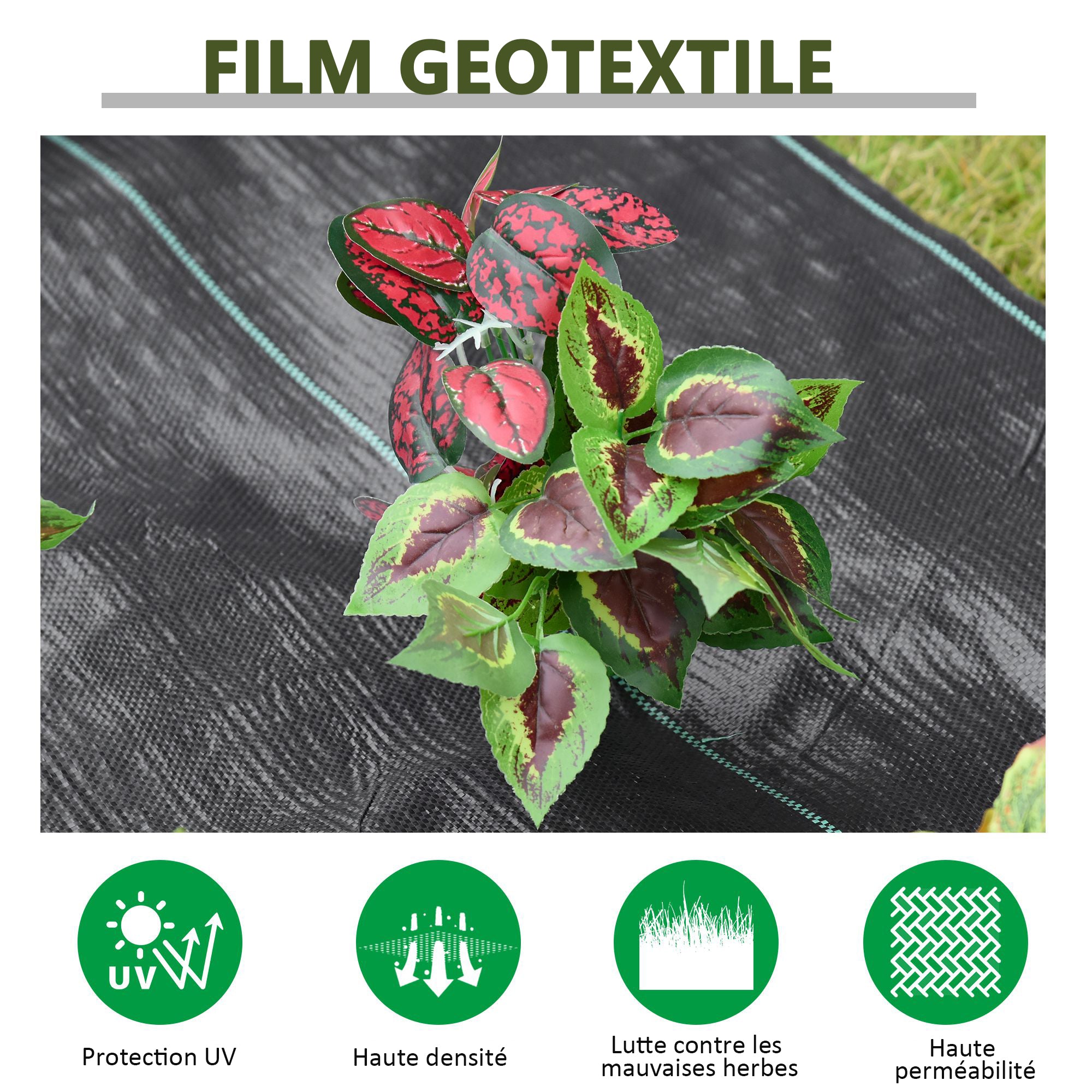 Mulch Fabrics - Weed Control Fabric - Tear-Resistant Water-Permeable UV-Resistant Mulch Fabric 130 g/m² - dim. 92L x 1W m - Black Green PP