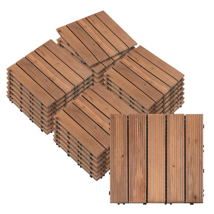 Outdoor Wood Garden Floor Tiles, Set of 27 Pieces, 2.5m², Interlocking Assembly, 30x30cm, Brown