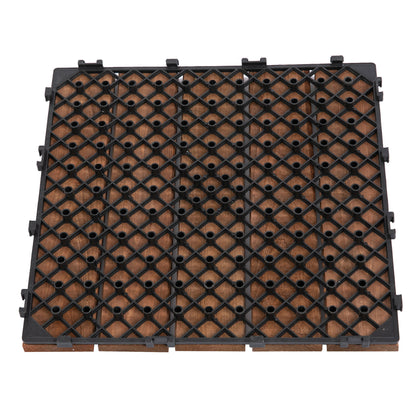 Outdoor Wood Garden Floor Tiles, Set of 27 Pieces, 2.5m², Interlocking Assembly, 30x30cm, Brown