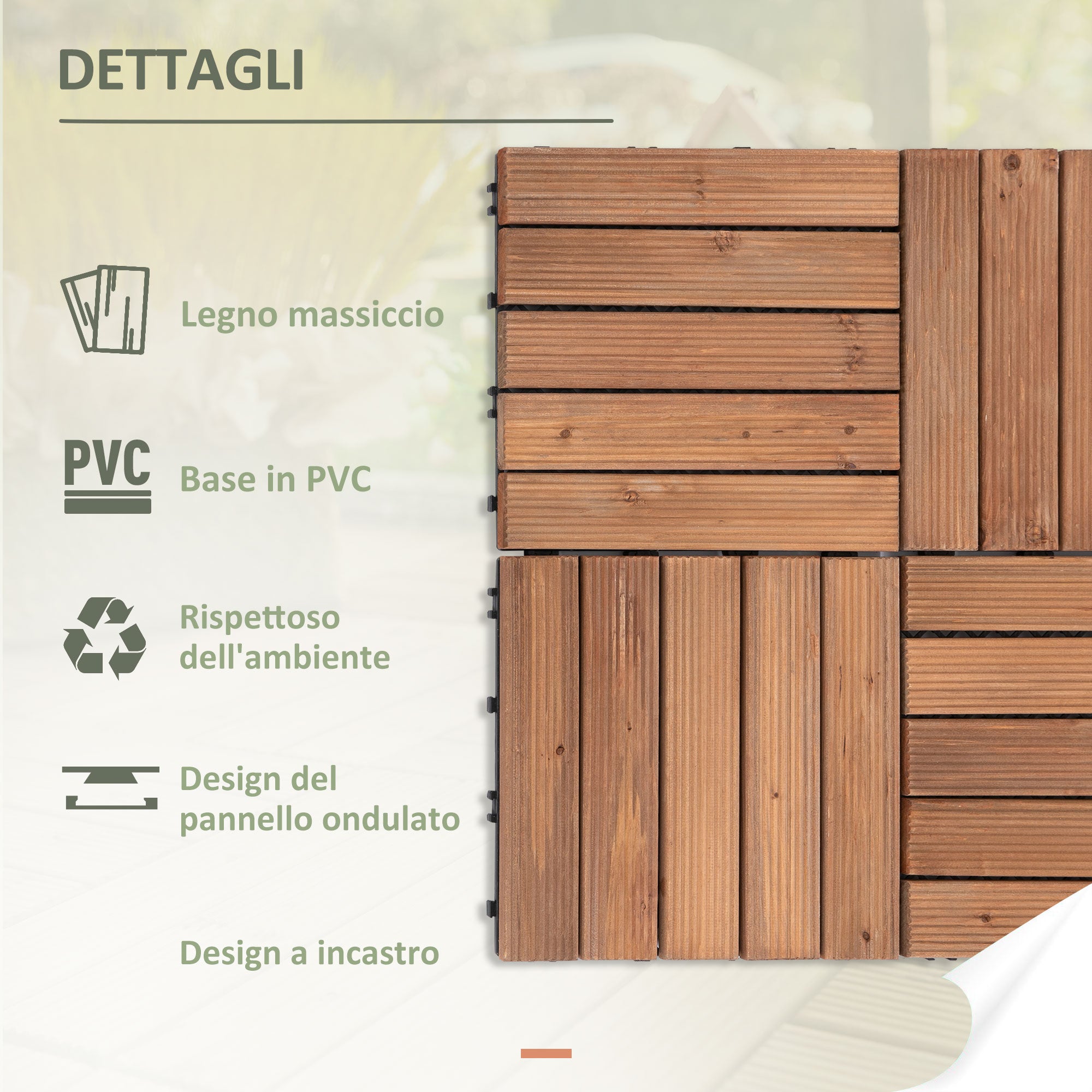 Outdoor Wood Garden Floor Tiles, Set of 27 Pieces, 2.5m², Interlocking Assembly, 30x30cm, Brown