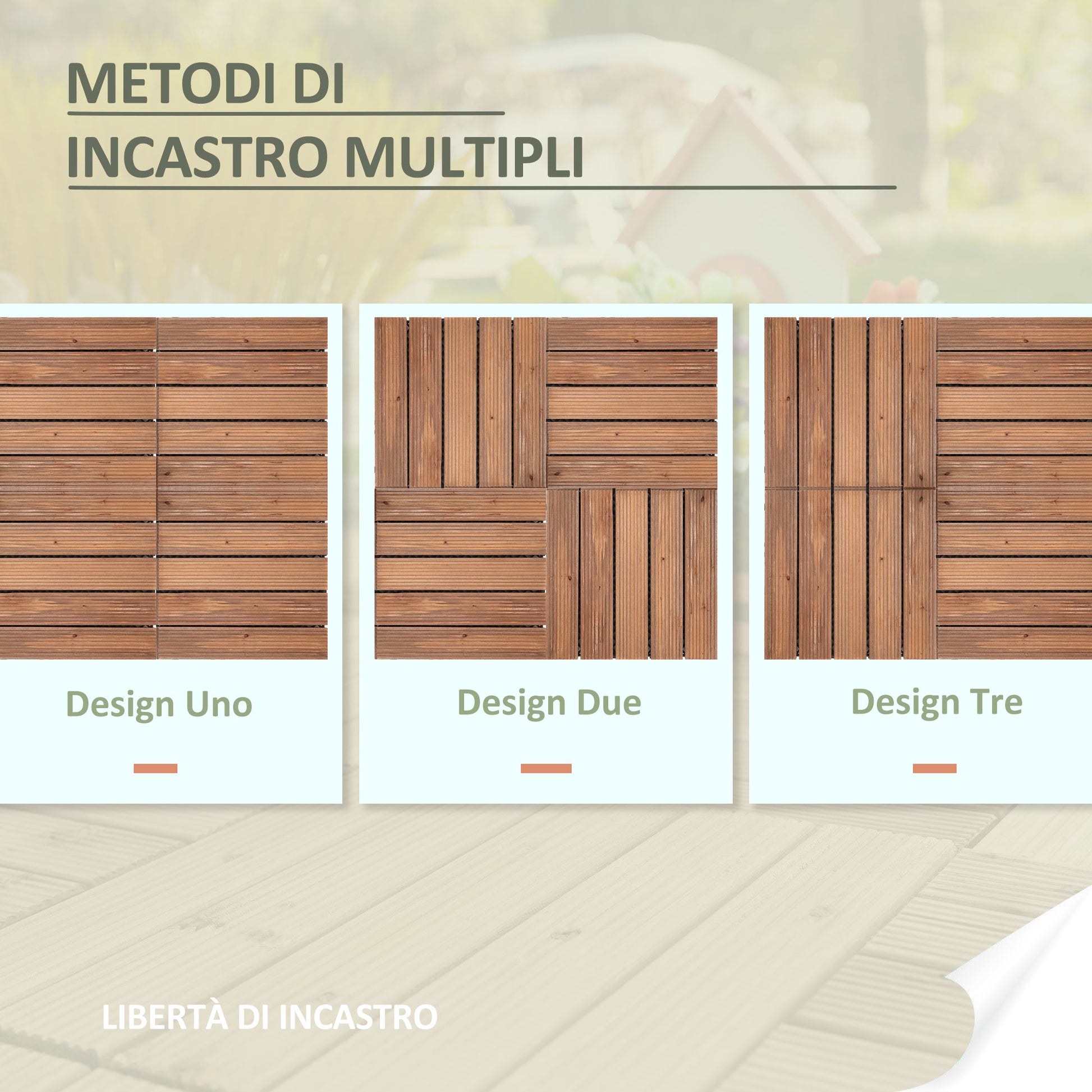 Outdoor Wood Garden Floor Tiles, Set of 27 Pieces, 2.5m², Interlocking Assembly, 30x30cm, Brown