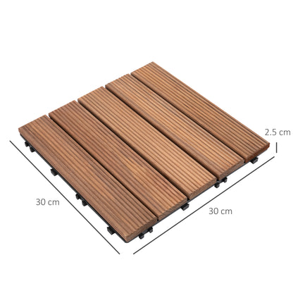 Outdoor Wood Garden Floor Tiles, Set of 27 Pieces, 2.5m², Interlocking Assembly, 30x30cm, Brown