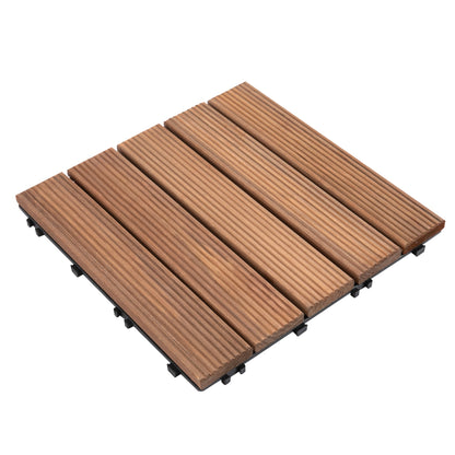 Outdoor Wood Garden Floor Tiles, Set of 27 Pieces, 2.5m², Interlocking Assembly, 30x30cm, Brown