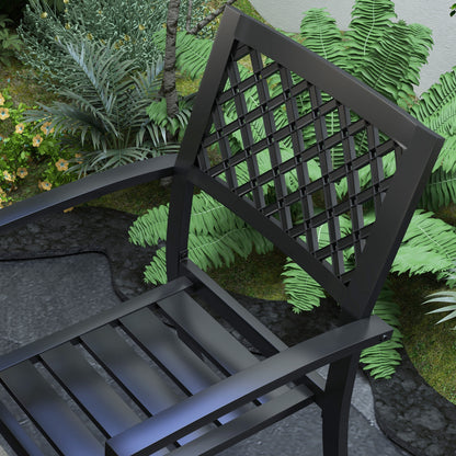 5-Piece Garden Set, Outdoor Set with 4 Stackable Garden Chairs and Square Marble Effect Table, Black