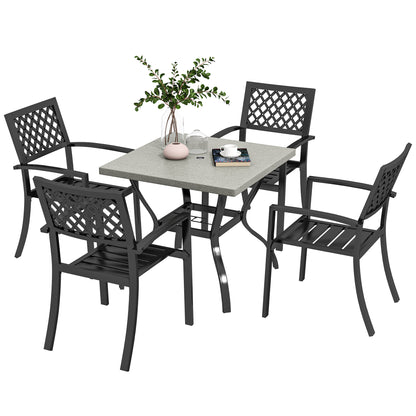 5-Piece Garden Set, Outdoor Set with 4 Stackable Garden Chairs and Square Marble Effect Table, Black