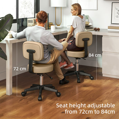 Rolling Stool with Backrest, Height Adjustable (72–84 cm / 28.3–33.1 in), 360° Swivel Office/Salon/Massage Stool – Light Brown