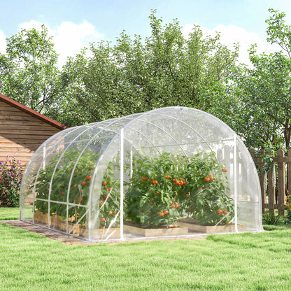 3×4×2 m Tunnel Garden Greenhouse with 2 Roll-Up Doors — Steel Frame, UV-Resistant PE Cover, 4 Diagonal Braces, Transparent