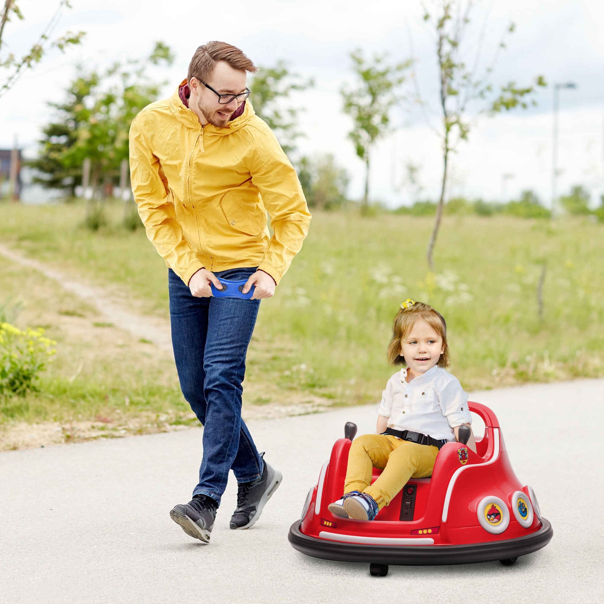 12V Kids Bumper Car with 2.4G Remote Control, Electric Bumper with Music and Lights, 1.5-3 km/h, Kids Electric Car with 360° Spin, for Kids 3-5 Years, Red