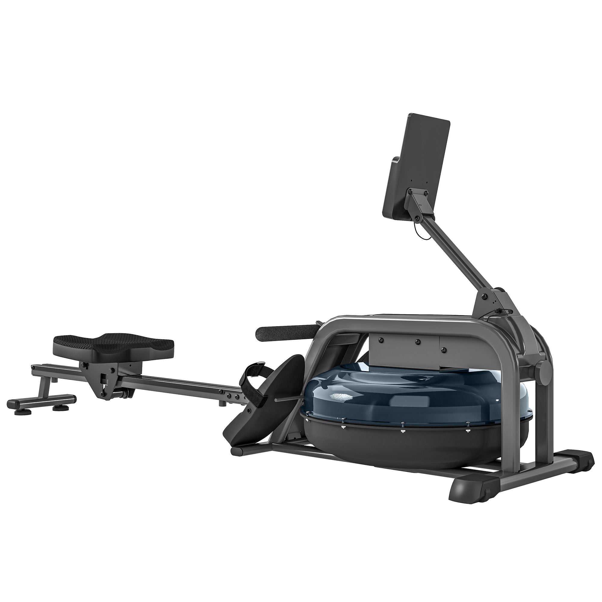 SPORTNOW Water Rowing Machine, Apartment Rowing Workout Machine, 6 Resistance Levels, LCD Display and Tablet Holder, Vertical Storage with Wheels, Max Load 135 kg, Steel