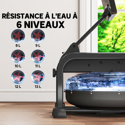 SPORTNOW Water Rowing Machine, Apartment Rowing Workout Machine, 6 Resistance Levels, LCD Display and Tablet Holder, Vertical Storage with Wheels, Max Load 135 kg, Steel