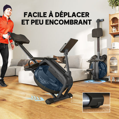 SPORTNOW Water Rowing Machine, Apartment Rowing Workout Machine, 6 Resistance Levels, LCD Display and Tablet Holder, Vertical Storage with Wheels, Max Load 135 kg, Steel