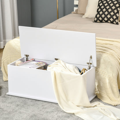 Wooden Storage Chest Stool with Lid for Storage in Bedroom Living Room Max Load 120 kg 100x40x40 cm White