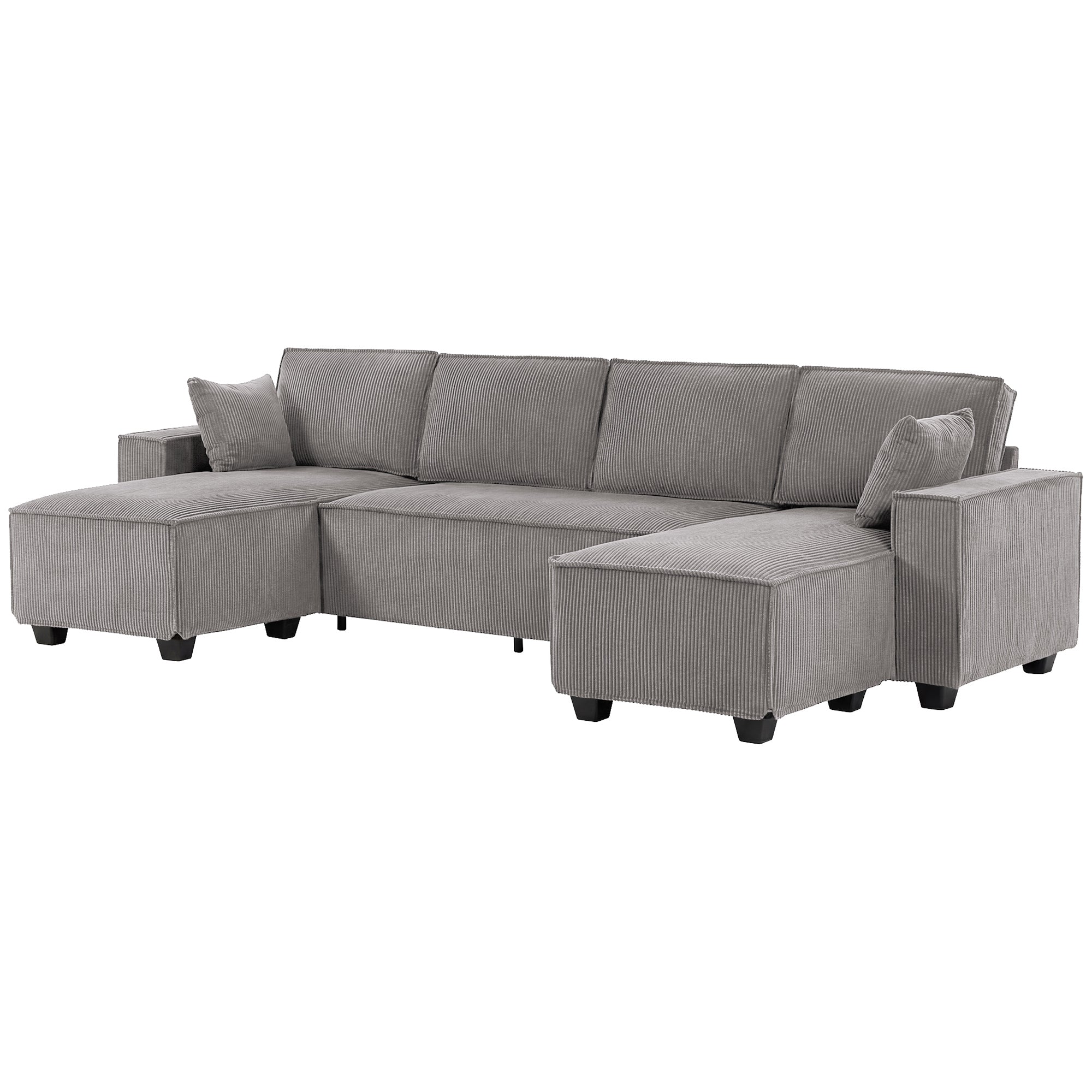 Corner Sectional 311 cm with Double Chaises, U-Shaped Corduroy Sofa with Wide Deep Seats, Pocket Spring Cushions, Wide Armrests, 4-Seater Living Room Sofa, Light Gray