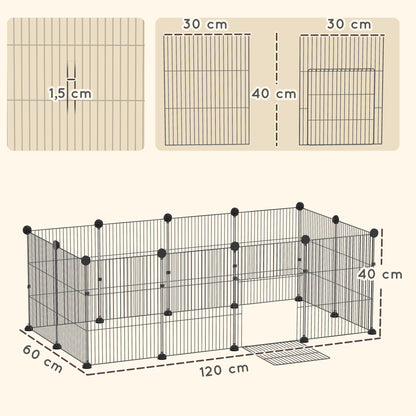 12-Panel Metal Pet Pen, Small Animal Cage, Customizable Shape, Waterproof Liner, Playpen for Guinea Pigs & Hedgehogs, 47.2 x 23.6 x 15.7 in (120 x 60 x 40 cm), Black