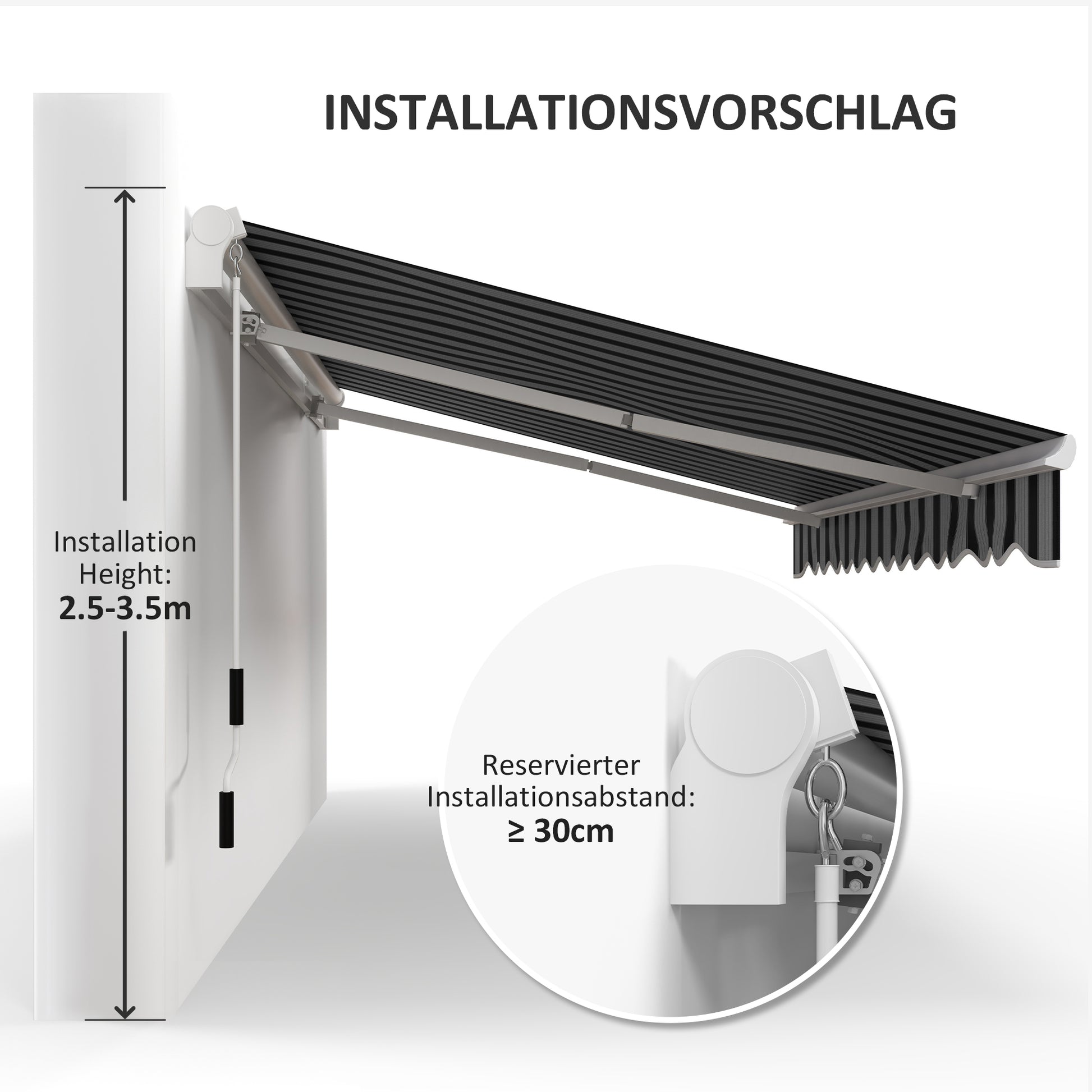 Manual Crank Arm Awning Awning 3.95m with Hand Crank Balcony Awning Sun Protection Wall Mount Balcony Aluminum White+Blue 395 x 245 cm