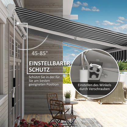 Manual Crank Arm Awning Awning 3.95m with Hand Crank Balcony Awning Sun Protection Wall Mount Balcony Aluminum White+Blue 395 x 245 cm