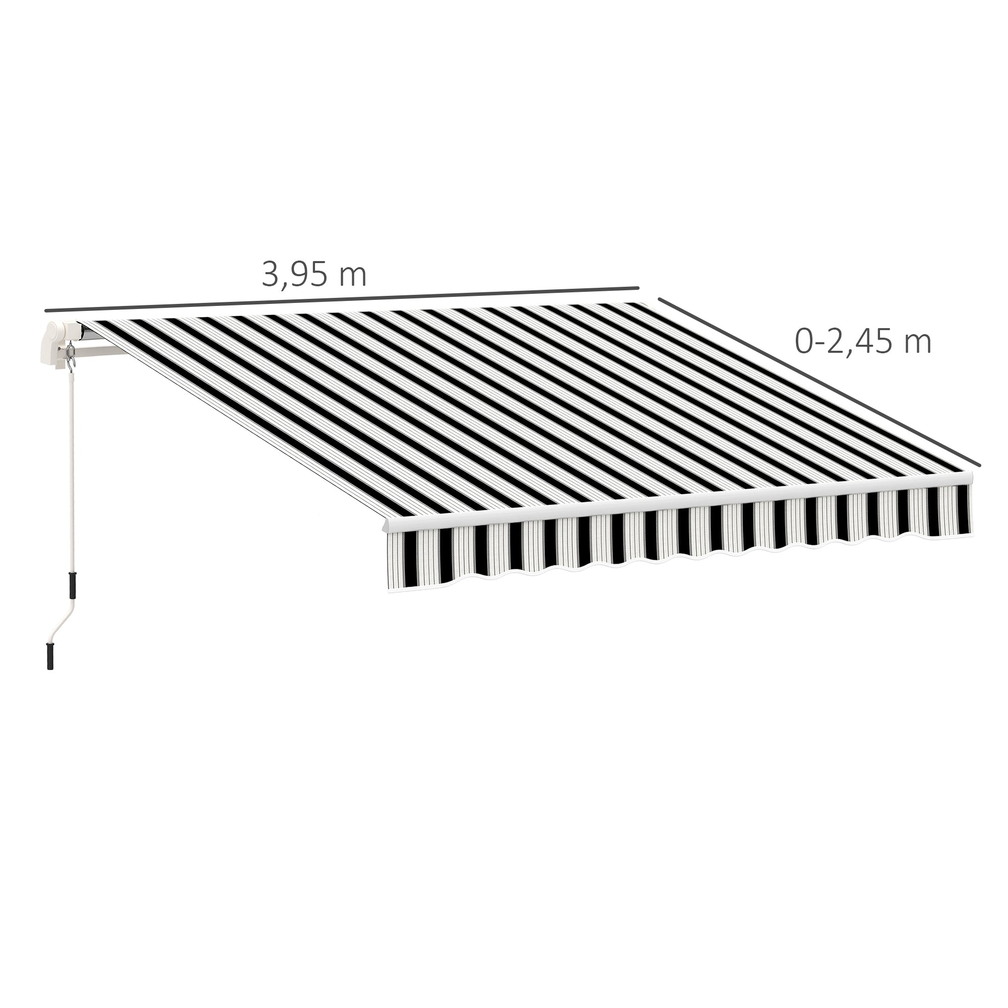 Manual Crank Arm Awning Awning 3.95m with Hand Crank Balcony Awning Sun Protection Wall Mount Balcony Aluminum White+Blue 395 x 245 cm