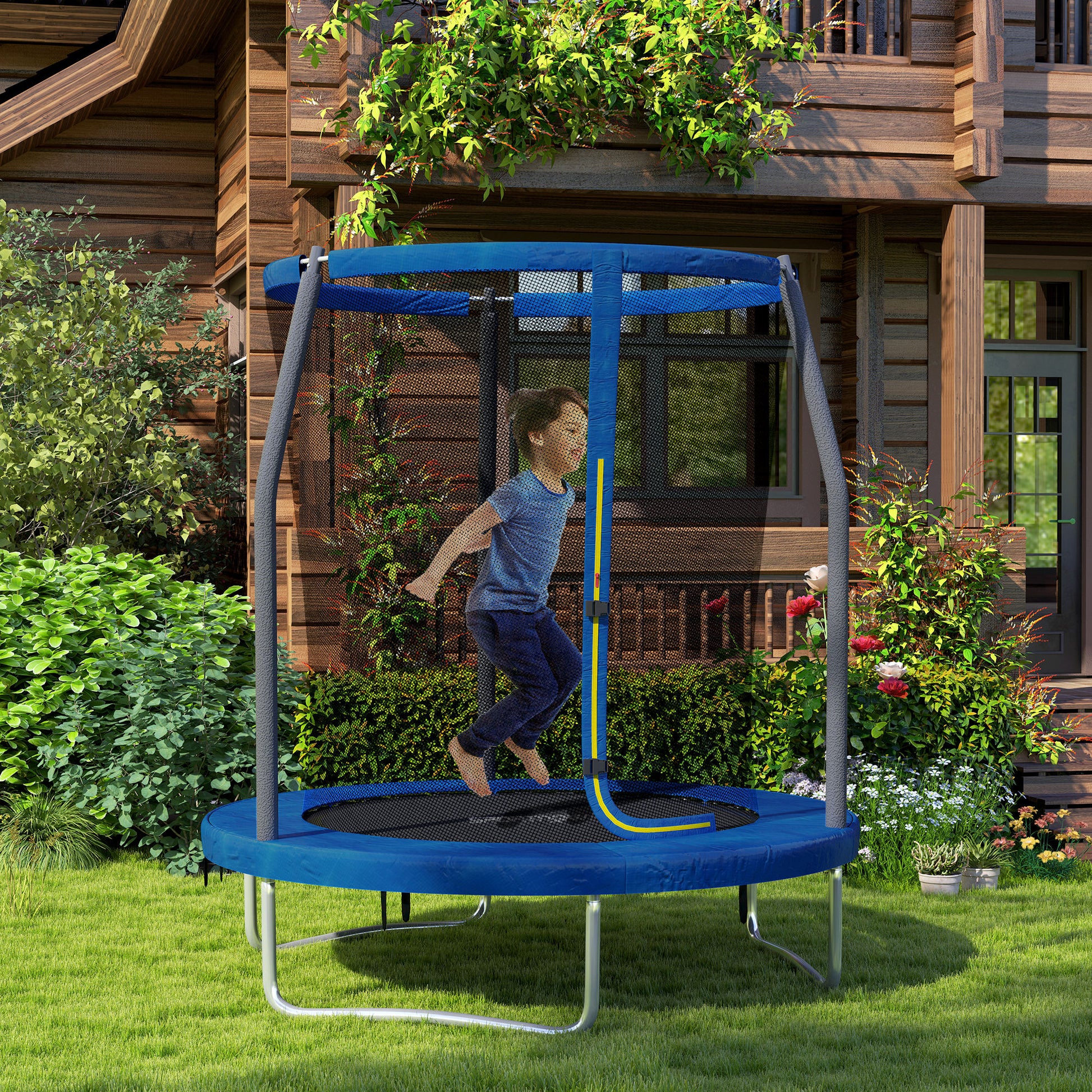 SPORTNOW Kids Trampoline, 6ft Garden Trampolines with Safety Net, Steel Frame, Blue