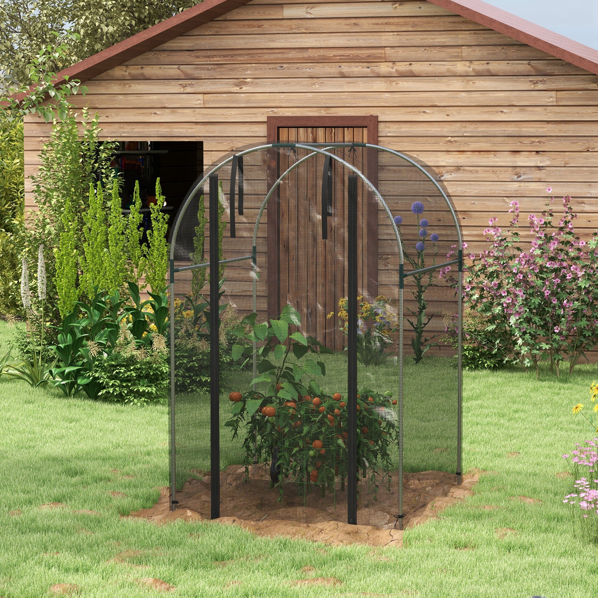 Insect Protection Net 1.2 x 1.2 m Garden Net with Door, Plant Protection Tent, Pest Protection Net with Steel Frame, for Garden, Balcony, HDPE, Black