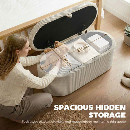 Upholstered Storage Bench with Corduroy Stripe – 41.3 x 20.1 x 19.3 in, Hidden Storage Ottoman, 441 lb Capacity, Beige