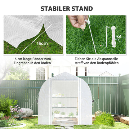 Greenhouse 3 x 2 x 2 m Foil Greenhouse with 4 Windows & Door, Roll-Up Side Walls, UV-Resistant Film Tunnel Tomato House with Galvanized Steel Frame, White