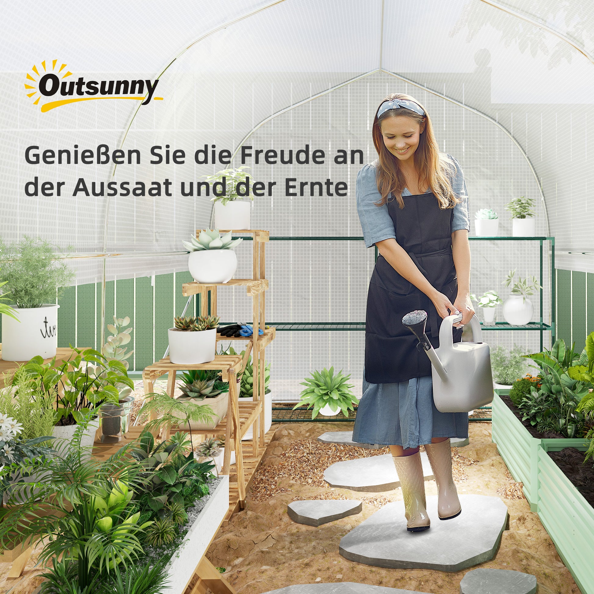 Greenhouse 3 x 2 x 2 m Foil Greenhouse with 4 Windows & Door, Roll-Up Side Walls, UV-Resistant Film Tunnel Tomato House with Galvanized Steel Frame, White