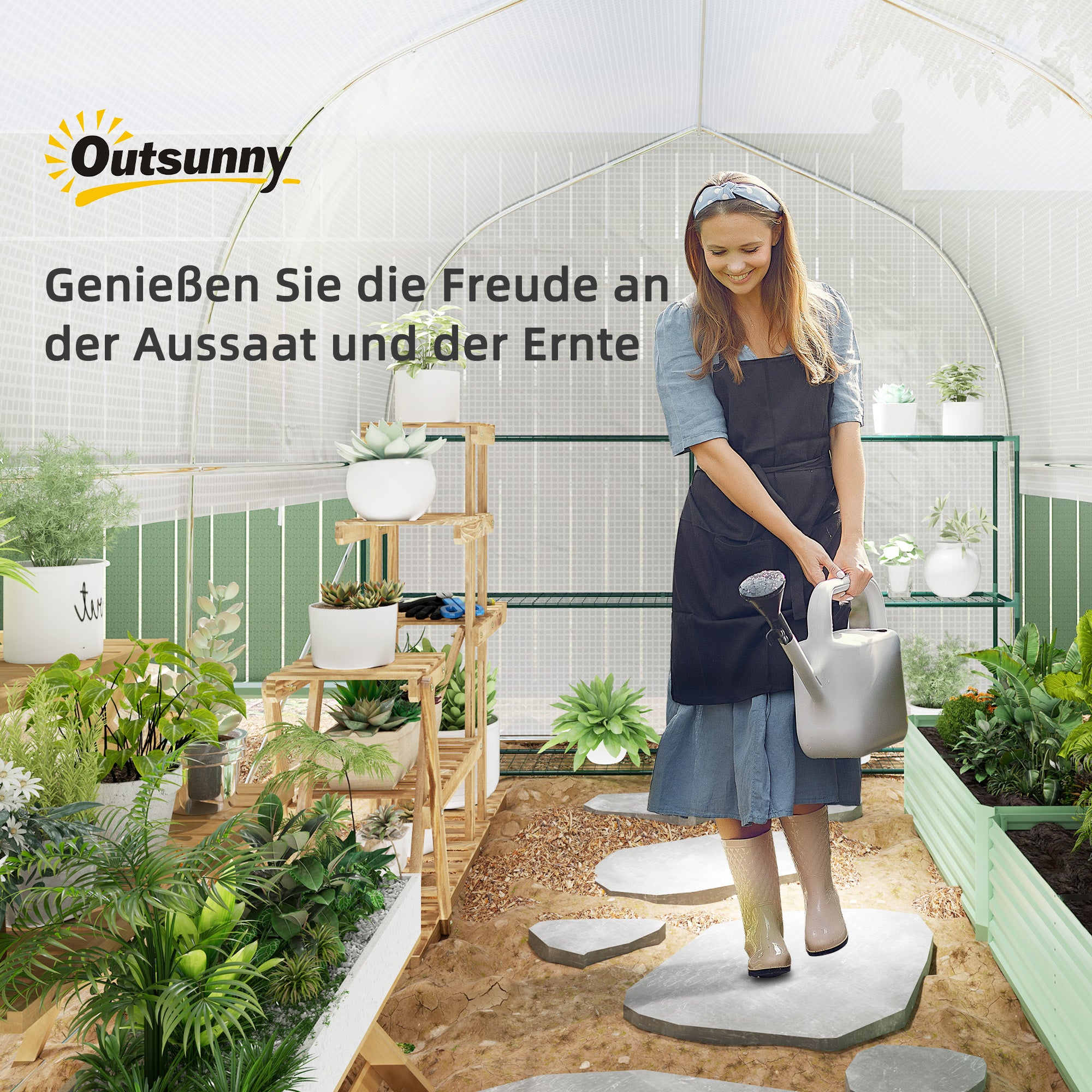 Greenhouse 3 x 2 x 2 m Foil Greenhouse with 4 Windows & Door, Roll-Up Side Walls, UV-Resistant Film Tunnel Tomato House with Galvanized Steel Frame, White
