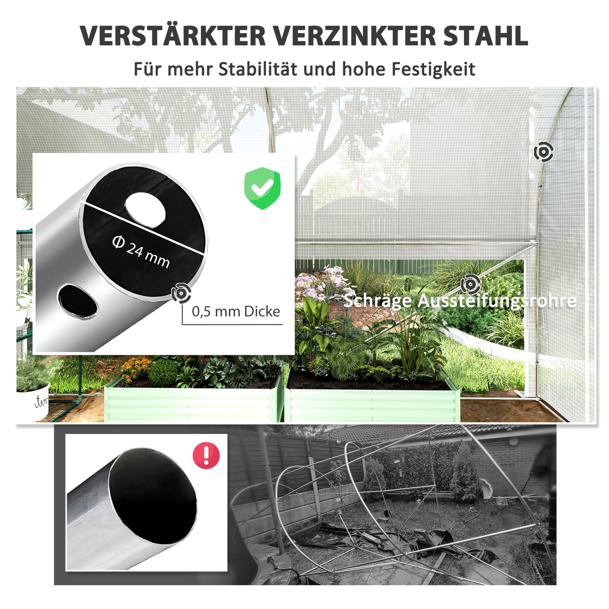 Greenhouse 3 x 2 x 2 m Foil Greenhouse with 4 Windows & Door, Roll-Up Side Walls, UV-Resistant Film Tunnel Tomato House with Galvanized Steel Frame, White