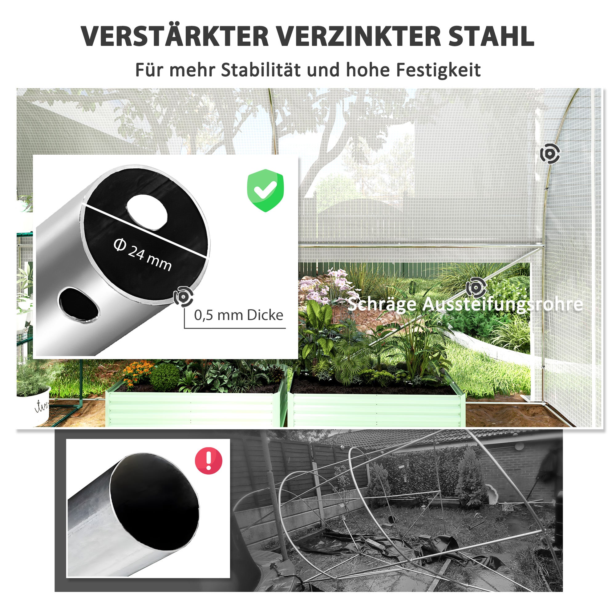 Greenhouse 3 x 2 x 2 m Foil Greenhouse with 4 Windows & Door, Roll-Up Side Walls, UV-Resistant Film Tunnel Tomato House with Galvanized Steel Frame, White