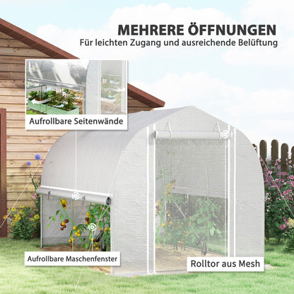Greenhouse 3 x 2 x 2 m Foil Greenhouse with 4 Windows & Door, Roll-Up Side Walls, UV-Resistant Film Tunnel Tomato House with Galvanized Steel Frame, White