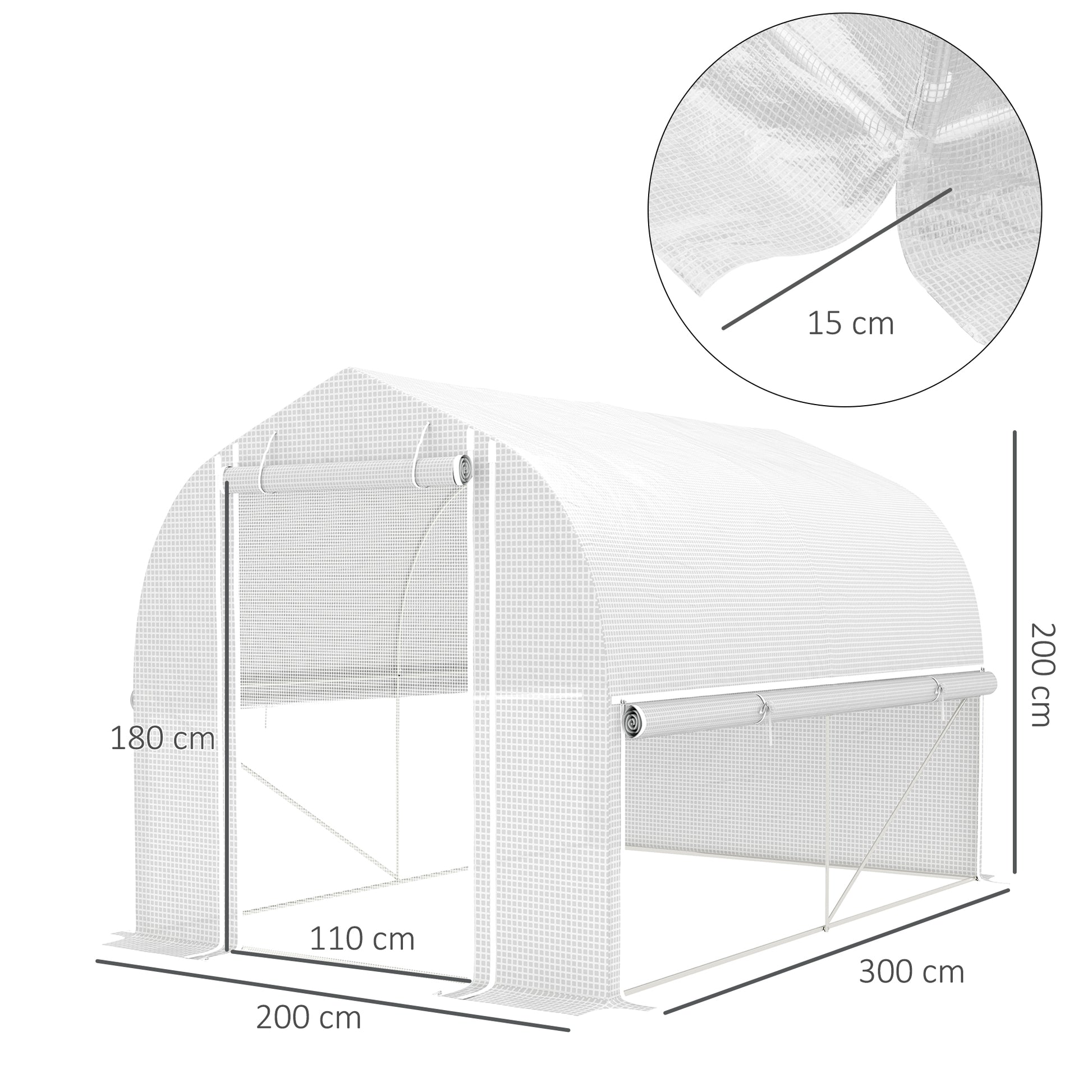Greenhouse 3 x 2 x 2 m Foil Greenhouse with 4 Windows & Door, Roll-Up Side Walls, UV-Resistant Film Tunnel Tomato House with Galvanized Steel Frame, White