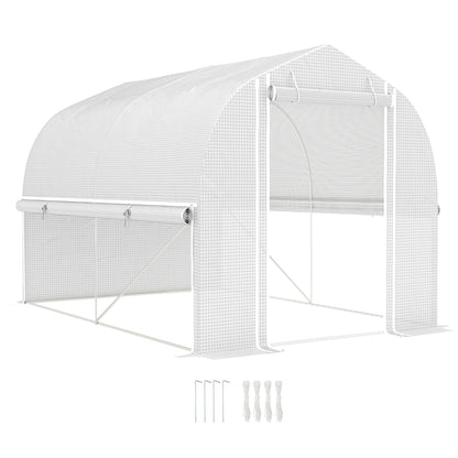 Greenhouse 3 x 2 x 2 m Foil Greenhouse with 4 Windows & Door, Roll-Up Side Walls, UV-Resistant Film Tunnel Tomato House with Galvanized Steel Frame, White