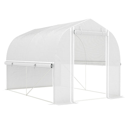 Greenhouse 3 x 2 x 2 m Foil Greenhouse with 4 Windows & Door, Roll-Up Side Walls, UV-Resistant Film Tunnel Tomato House with Galvanized Steel Frame, White