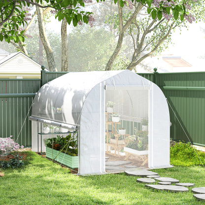 Greenhouse 3 x 2 x 2 m Foil Greenhouse with 4 Windows & Door, Roll-Up Side Walls, UV-Resistant Film Tunnel Tomato House with Galvanized Steel Frame, White