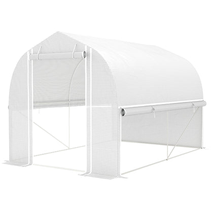 Greenhouse 3 x 2 x 2 m Foil Greenhouse with 4 Windows & Door, Roll-Up Side Walls, UV-Resistant Film Tunnel Tomato House with Galvanized Steel Frame, White