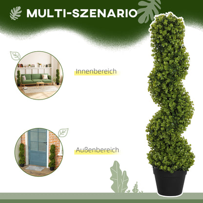 2-Piece Artificial Spiral Boxwood, 90 cm Indoor Plant, Artificial Plant with UV Protection, Large Decorative Plants in Pot for Home, Office, Hallway, Garden, Green