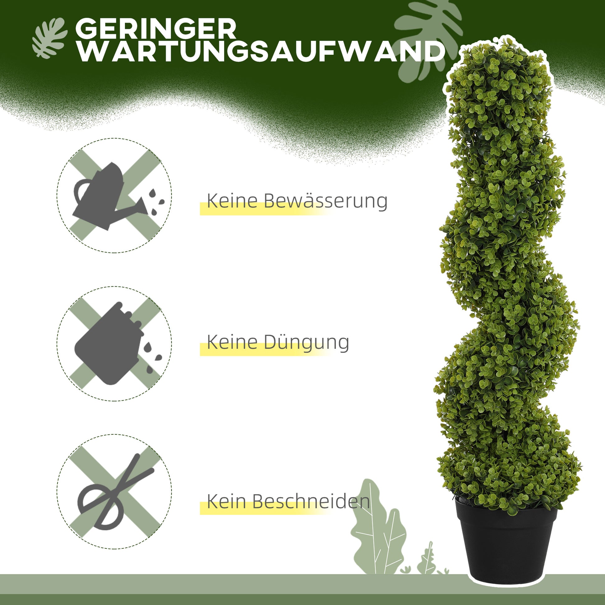 2-Piece Artificial Spiral Boxwood, 90 cm Indoor Plant, Artificial Plant with UV Protection, Large Decorative Plants in Pot for Home, Office, Hallway, Garden, Green