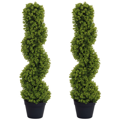 2-Piece Artificial Spiral Boxwood, 90 cm Indoor Plant, Artificial Plant with UV Protection, Large Decorative Plants in Pot for Home, Office, Hallway, Garden, Green