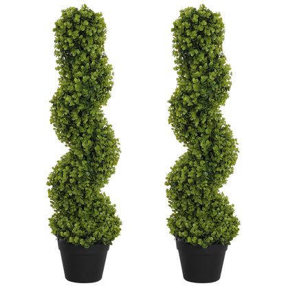 2-Piece Artificial Spiral Boxwood, 90 cm Indoor Plant, Artificial Plant with UV Protection, Large Decorative Plants in Pot for Home, Office, Hallway, Garden, Green
