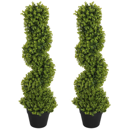 2-Piece Artificial Spiral Boxwood, 90 cm Indoor Plant, Artificial Plant with UV Protection, Large Decorative Plants in Pot for Home, Office, Hallway, Garden, Green