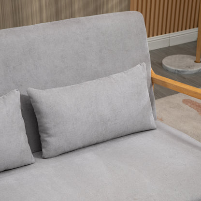Modern 2-Seater Space-Saving Wood Sofa with Cushions, Upholstered Seat and Velvet Effect Fabric, 122x80x72 cm, Gray