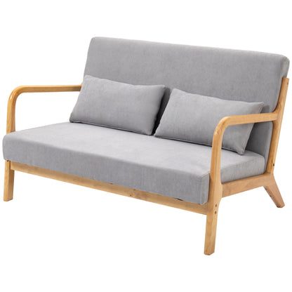 Modern 2-Seater Space-Saving Wood Sofa with Cushions, Upholstered Seat and Velvet Effect Fabric, 122x80x72 cm, Gray