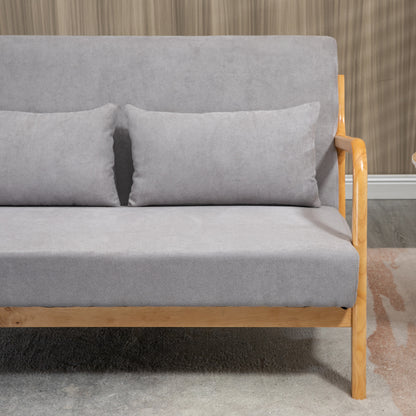 Modern 2-Seater Space-Saving Wood Sofa with Cushions, Upholstered Seat and Velvet Effect Fabric, 122x80x72 cm, Gray