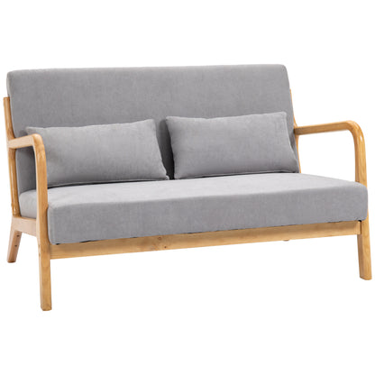 Modern 2-Seater Space-Saving Wood Sofa with Cushions, Upholstered Seat and Velvet Effect Fabric, 122x80x72 cm, Gray
